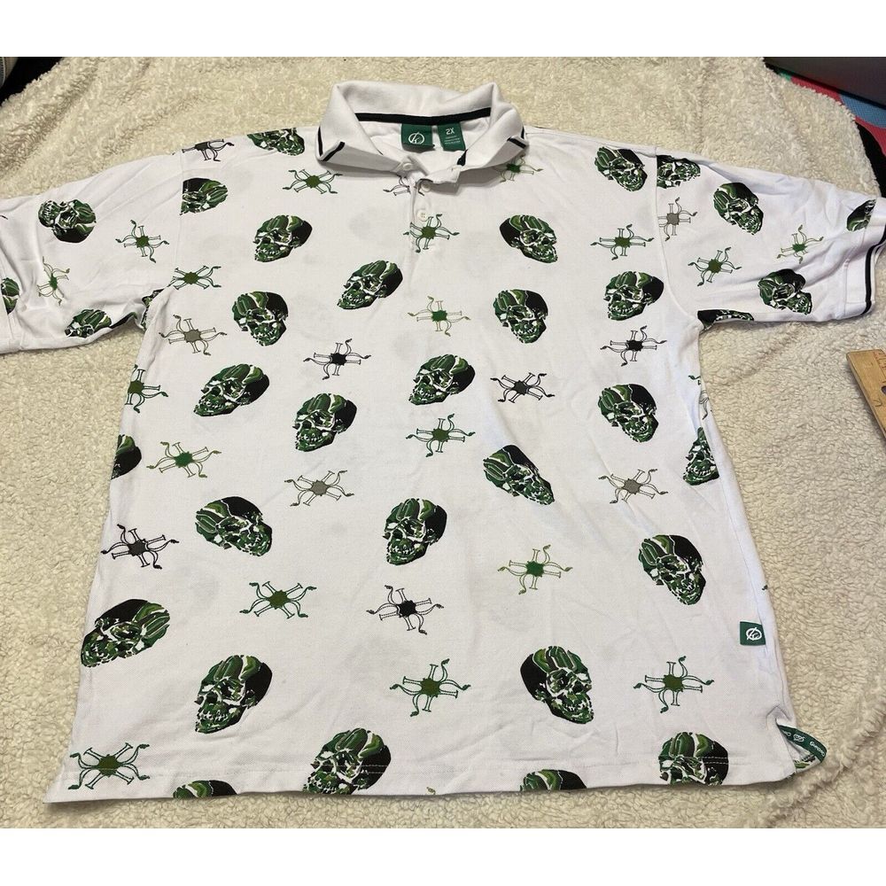 Men's Knockout Polo‎ Shirt Denim Products and Apparel 2X Skull Polo White